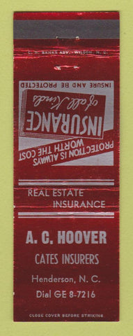 Matchbook Cover - AC Hoover Cates Insurance Henderson NC