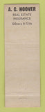 Matchbook Cover - AC Hoover Cates Insurance Henderson NC