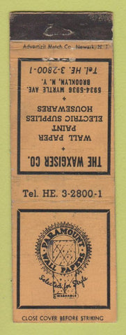 Matchbook Cover - Waxgiser Paramount Wallpaper Paint Brooklyn NY WEAR