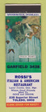 Matchbook Cover - Rossi's Italian Restaurant Toledo OH Larry Contie