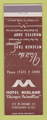 Matchbook Cover - Hotel Midland Chicago IL