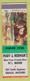 Matchbook Cover - Mary & Norman's Sedalia MO Restaurant