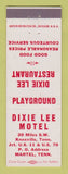 Matchbook Cover - Dixie Lee Motel Martel TN restaurant