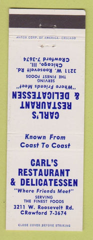 Matchbook Cover - Carl's Restaurant Deli Chicago IL