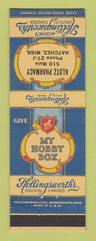 Matchbook Cover - Hollingsworth's Candy Klotz Drug Natchez MS
