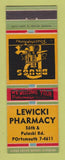 Matchbook Cover - Lewicki Pharmacy Drug Store Chicago IL