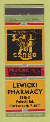 Matchbook Cover - Lewicki Pharmacy Drug Store Chicago IL