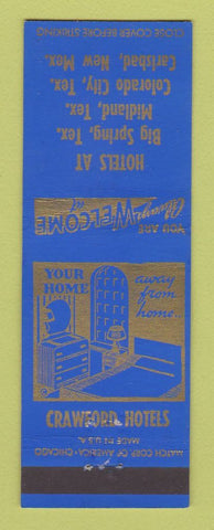 Matchbook Cover - Crawford Hotels Big Spring Midland Colorado City TX