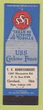 Matchbook Cover - USS Cyclone Fence TS Humrickhouse Cleveland OH