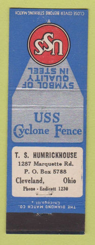 Matchbook Cover - USS Cyclone Fence TS Humrickhouse Cleveland OH