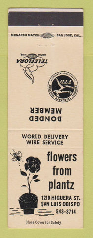Matchbook Cover - Flowers from Plantz San Luis Obispo CA