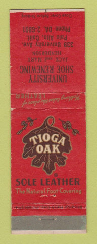 Matchbook Cover Tioga Oak Sole Leather Shoes University Repair Palo Alto CA WEAR