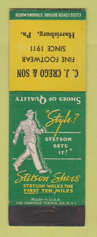 Matchbook Cover - Stetson Men's Shoes CJ Crego Harrisburg PA