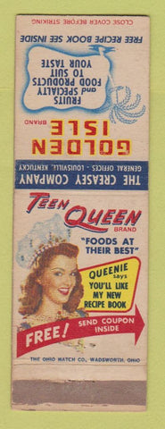Matchbook Cover - Teen Queen Foods Golden Isle Louisville KY girlie WEAR