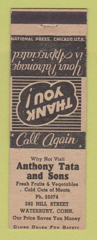 Matchbook Cover - Anthony Tata Sons Fruit Vegetables Waterbury CT