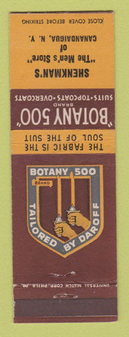 Matchbook Cover - Botany 500 Men's Clothes Shenkman's Canandaigua NY