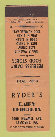 Matchbook Cover - Ryder's Dairy Products Lemoyne PA WEAR