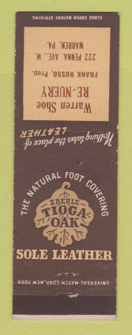 Matchbook Cover - Tioga Oak Sole Leather Shoes Warren PA Repair