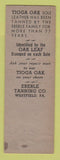 Matchbook Cover - Tioga Oak Sole Leather Shoes Warren PA Repair