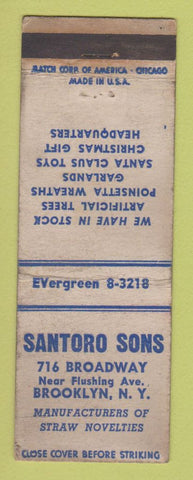 Matchbook Cover - Santoro Sons Straw Products Brooklyn NY WORN