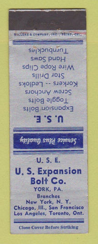 Matchbook Cover - USE Expansion Bolts York PA WORN BACK