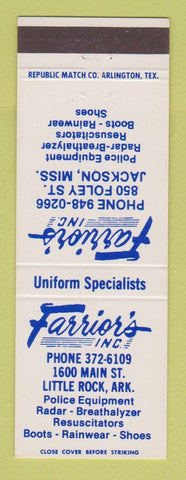 Matchbook Cover - Farrior's Police Equipment Radar Jackson MS