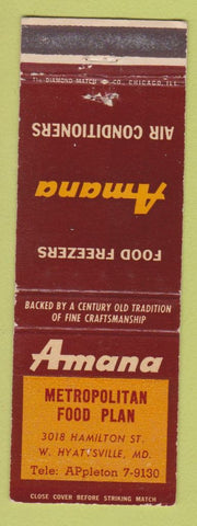 Matchbook Cover - Amana Appliances Metro Food Plan West Hyattsville MD