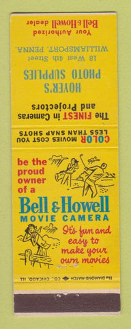 Matchbook Cover - Bell and Howell Movie Camera Hoyer's Photo Williamsport PA