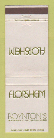Matchbook Cover - Florsheim Shoes Boynton's Plattsburgh NY