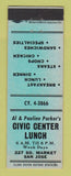 Matchbook Cover - Civic Center Lunch San Jose CA WEAR