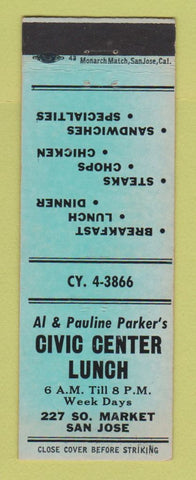 Matchbook Cover - Civic Center Lunch San Jose CA WEAR
