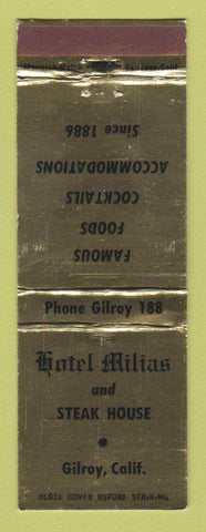 Matchbook Cover - Hotel Milias and Steak House Gilroy CA WEAR