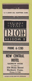 Matchbook Cover - New Central Hotel Hartford CT