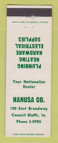 Matchbook Cover - Hanusa Plumbing Heating Council Bluffs IA