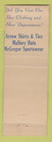 Matchbook Cover - David's Men's Clothes Cleveland OH