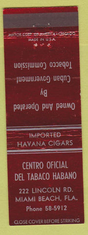 Matchbook Cover - Centro Oficial Del Tabaco Habano Miami Beach FL Cuban Tobacco