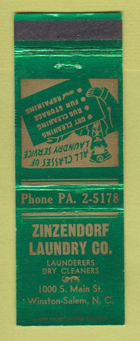 Matchbook Cover - Zindzendorf Laundry Winston Salem NC WEAR