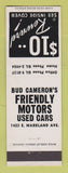 Matchbook Cover - Bud Cameron's Friendly Motors Used Cars