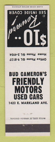 Matchbook Cover - Bud Cameron's Friendly Motors Used Cars