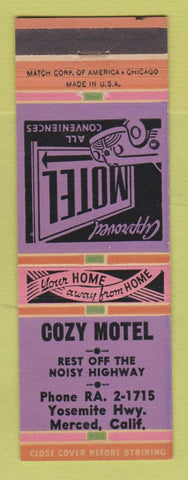 Matchbook Cover - Cozy Motel Merced CA