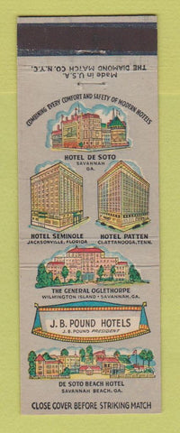Matchbook Cover - JB Pound Hotels Savannah Beach GA Jacksonville FL