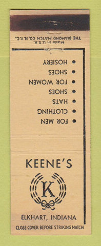 Matchbook Cover - Keene's Clothes Elkhart IN WEAR