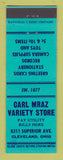 Matchbook Cover - Carl Mraz Variety Store Cleveland OH toys records
