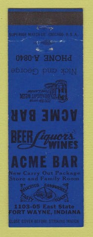 Matchbook Cover - Acme Bar Fort Wayne IN