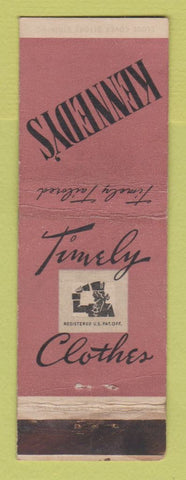 Matchbook Cover - Timely Men's Clothes Kennedy's Boston Providence WORN