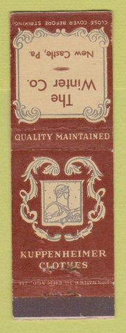 Matchbook Cover - Kuppenheimer Men's Clothes Winter New Castle PA WEAR