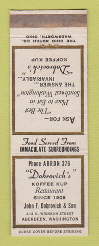 Matchbook Cover - Dobrovich's Koffee Kup coffee Restaurant Aberdeen WA
