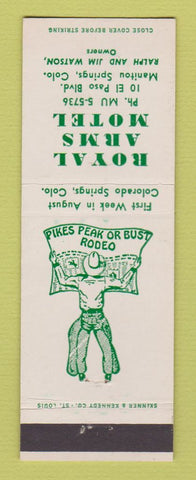 Matchbook Cover - Royal Arms Motel Manitou Springs Colorado Pikes Peak Rodeo