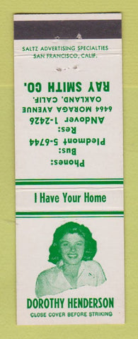 Matchbook Cover - Dorothy Henderson Real Estate Ray Smith Oakland CA
