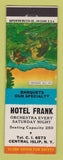Matchbook Cover - Hotel Frank Central Islip NY